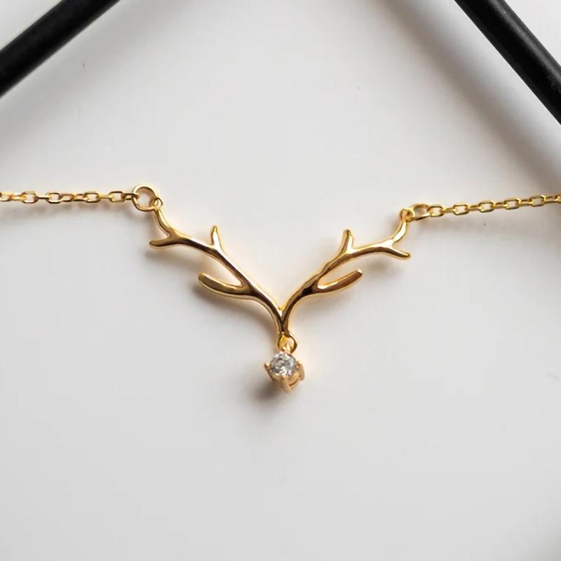 Simple Large Antlers Pendant Necklace, Inlaid With Zircon Fashion Jewelry Women, Christmas Classic Necklace