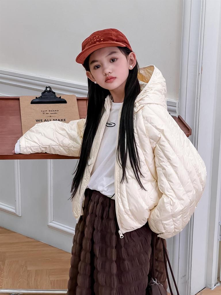 New 2025 Girls' Fashion Winter Coat - Hooded, Thick, 90% White Duck Down Jacket