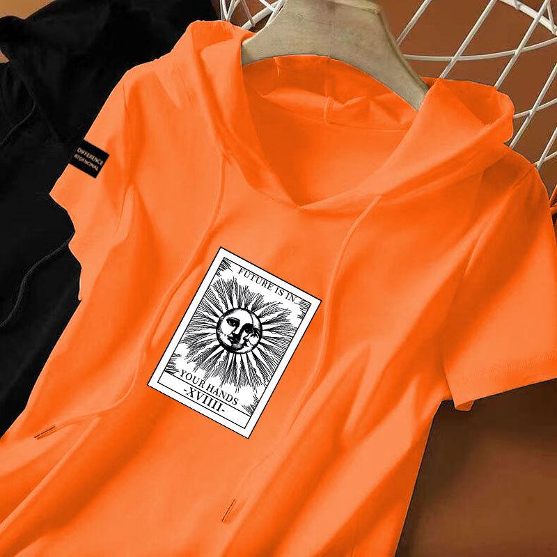 

100% Cotton Ethnic Style Hooded Short Sleeve Sweatshirt for Women - Casual & Versatile Summer Top M (80-100 Jin) розовый