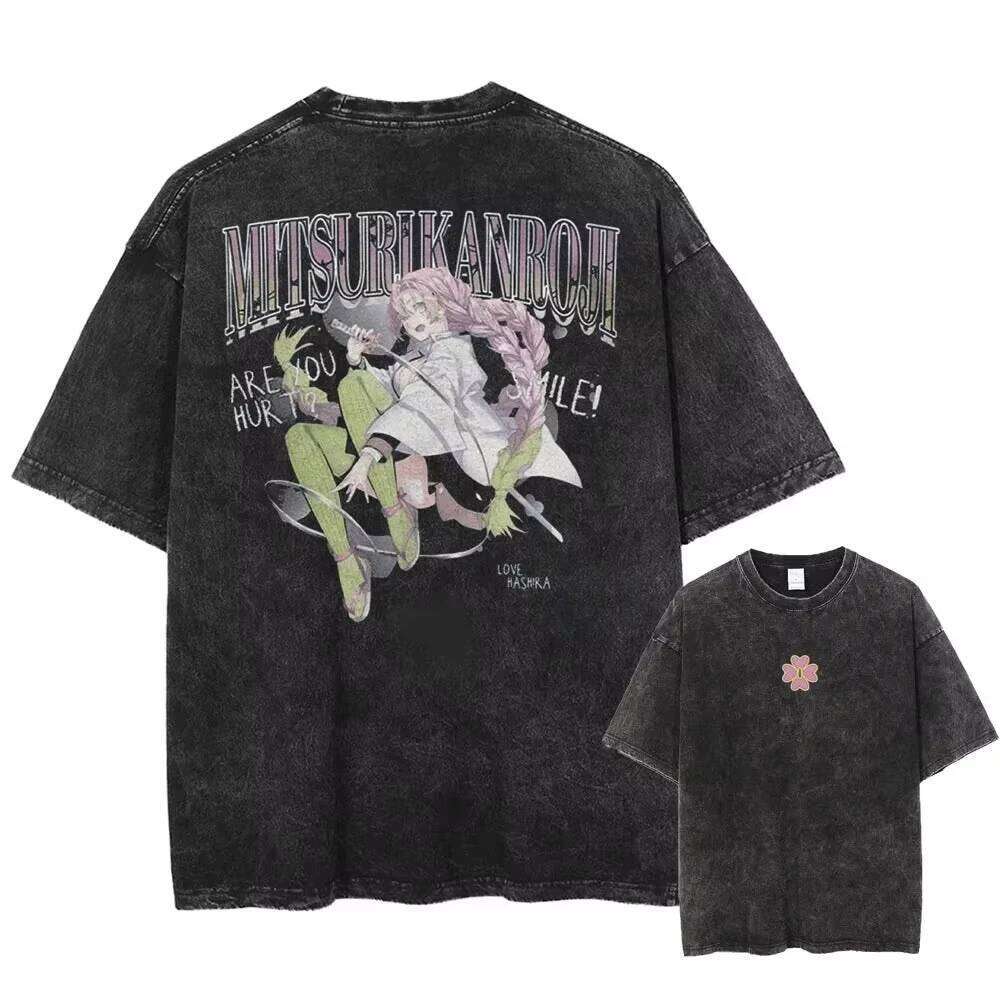 Washed T-shirt Anime Demon Slayer Blade T-shirt Men's T-shirt Retro Hip Hop Street Style Men's Style Clothing
