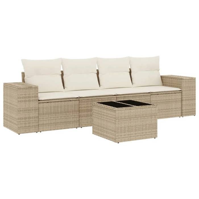 VidaXL Salon de Jardin avec Coussins 5 pcs, Canapés de Terrasse, Ensemble de Meubles de Patio, Mobilier d'Extérieur, Beige 3254625
