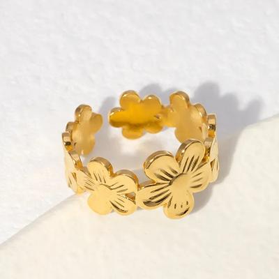 Stainless Steel Vintage Flower Rings Gold Silver Color Adjustable Open Finger Rings for Women Girls Accessories Gifts