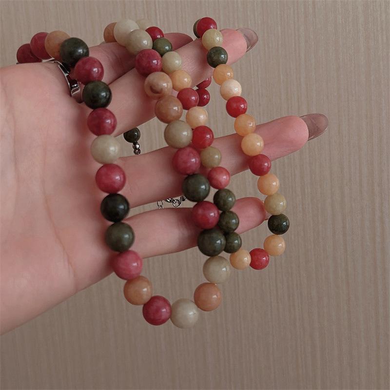 Retro Morandi Earth Tone Bead Necklace: Stylish, Durable, Perfect for Layering or Solo Wear