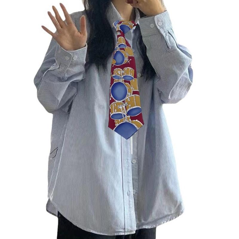 Stylish Men's Necktie Features Guitar And Drum Design For Music Enthusiasts And Casual Business Wear