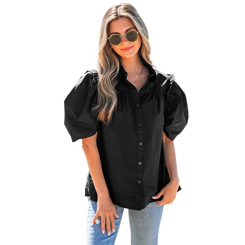 

Single-Breasted Solid Color Short Sleeve Shirt Women s 2024 Summer New Arrival Easiest for Match Thin Personality Three-Quarter Sleeve Shirt Women Black P2 Size S fit (45.00 kg-55.00 kg