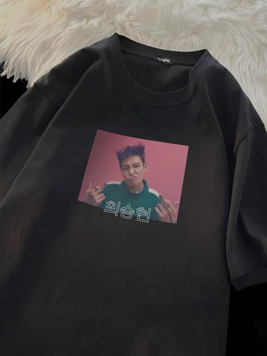 Oversized Black T-shirt with Squid Game Y2k Print S разноцветный