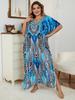 EDOLYNSA Niebieska damska długa sukienka Kaftan w stylu boho, oversize, wakacje na plaży, gorąco sprzedająca się narzutka na strój kąpielowy, szykowna, oddychająca sukienka domowa