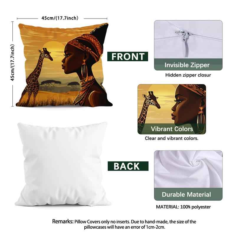 African Women And Animals Painting Pillowcase Throw Pillow Cover Vintage Cushion Covers Home Living Room Sofa Couch Seat Decor