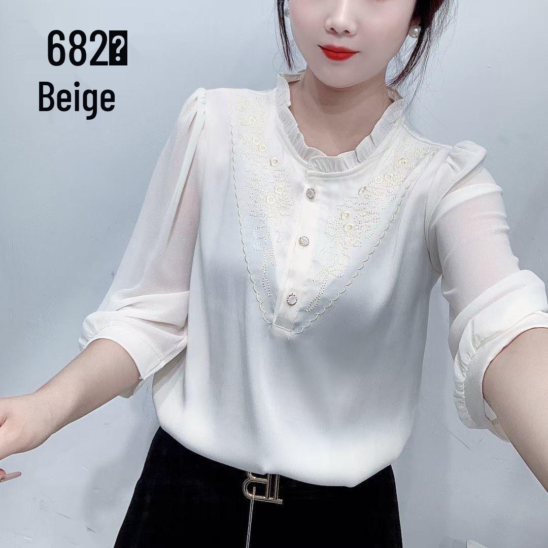 

Летняя вышитая рубашка с рукавом семь восьмых 2024: Стильный и Молодежный 2XL【120-130 lbs】 бежевый