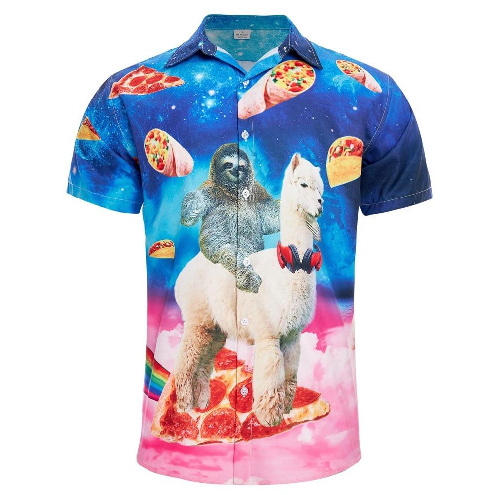 Cămașă Hawaiiană de Plajă pentru Bărbați Imprimeu 3D Animal Amuzant Tricou Top Casual cu Mânecă Scurtă Butonată Cămași Aloha de Vacanță Streetwear