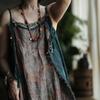 Johnature Women Vintage Patchwork Dress Summer High Quality Print Floral Sleeveless Spaghetti Strap Female Dress