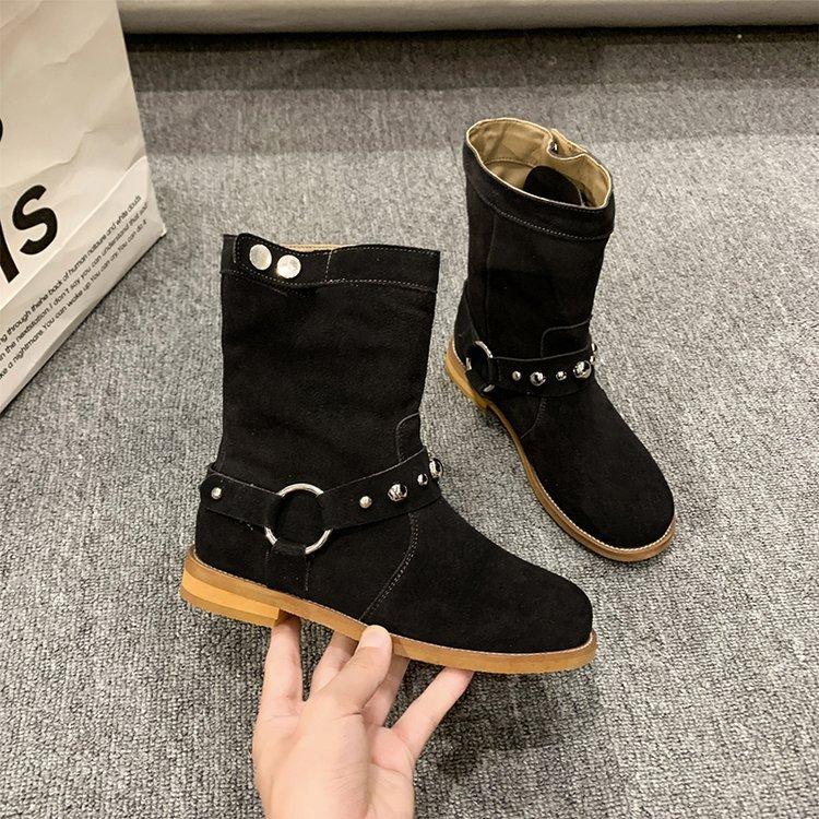 Europäischer und amerikanischer Stil Western-Cowboystiefel Damen mittlerer Schaft 2025 Herbst neue dünne braune vielseitige Retro-Damenstiefel mit dickem Absatz