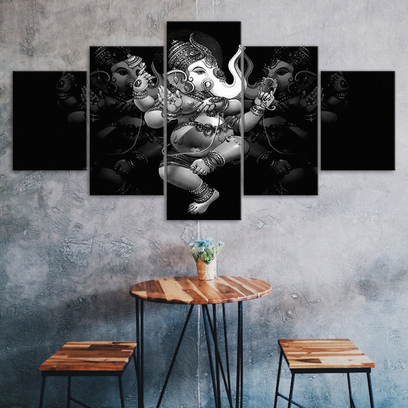 

Ganesha Hindu Elephant God Black Scenery 5 Piece Five Panel Wall Canvas Print Modern Art Poster Picture Home Decor Gift For Him For Her 20X35 20X45 20X55CM