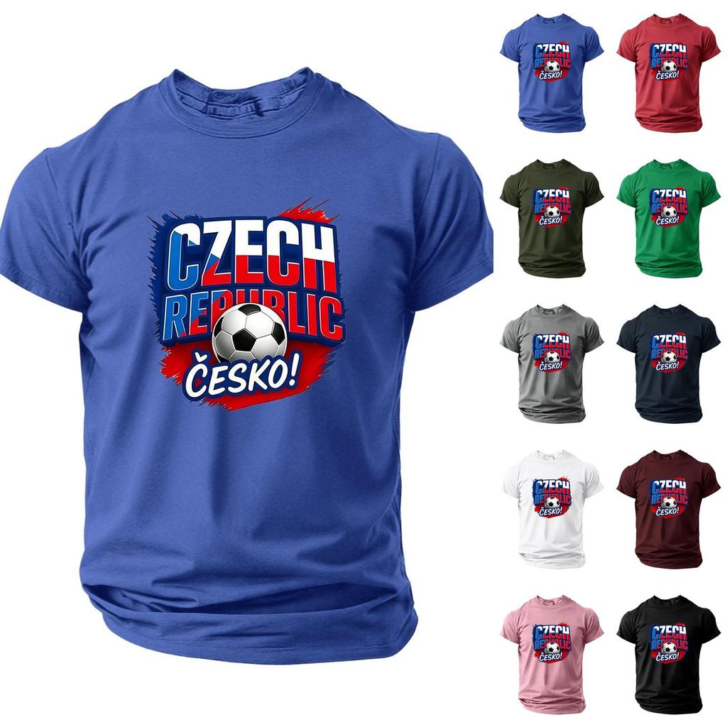 Men's Czech Republic Football Themed Short Sleeve Crew Neck T-Shirt Casual Fit Printed Top for Sports and Everyday Wear