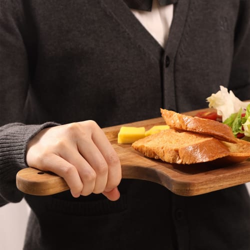 HTB Wooden Cutting Board with Handle, Square, Natural, Lunch Plate, Stylish, Nordic Rectangular Design, Perfect for Sushi, Pizza, Bread, and Fruit, Wh