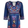 Plus Size Lady Dress V Neck Three Quarter Sleeves Bohemian Sexy A Line Loose Hem Pockets Retro Ethnic Style Print