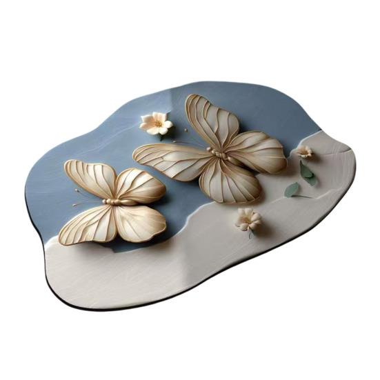 Floor Mat Quick Drying High Water Absorption 3D Realistic Butterflies Floral Pattern Anti-Slip Bathroom Mat Entryway Kitchen Rug