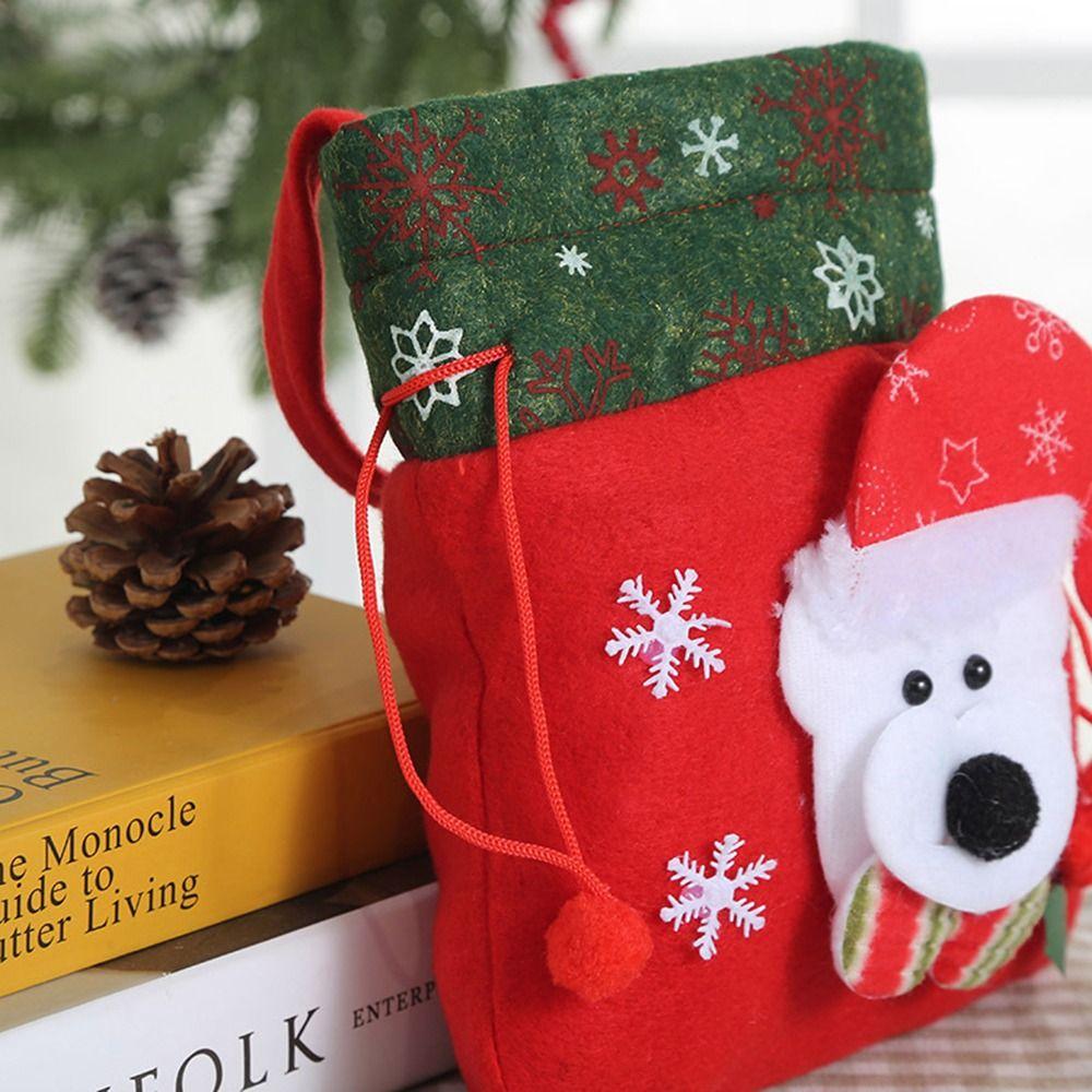 For Kids Santa Claus Stockings Xmas Drawstring Bags Candy Bags Christmas Gift Bag Wrapping Pouch