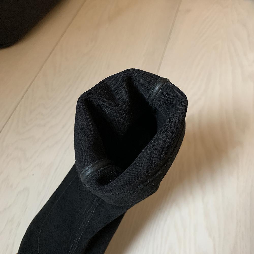 Autumn Winter Fashion Women Boots Square Toe Yarn Elastic Ankle Boots Kid Suede Thick Heel Shoes Female Socks Boots Bota Feminin