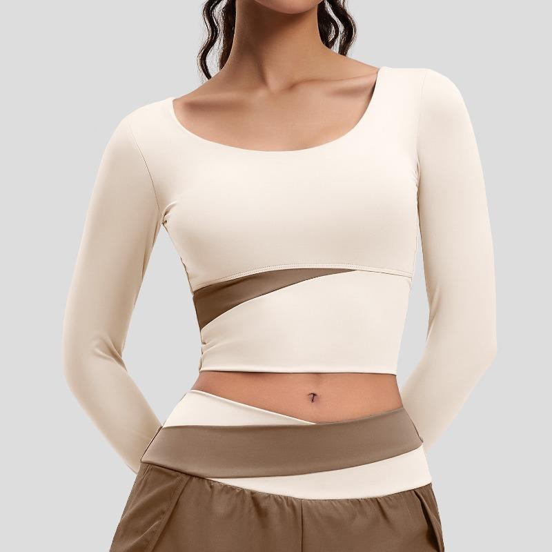 Women S Long Sleeve Tight Waist Exposed Yoga Top Slim Fit Sports Fitness Top