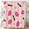 Pink Lipstick Pattern Shower Curtain Home Decor Bathroom Waterproof Fabric Curtains For Girl'S Room Pink Hearts Design With Blac