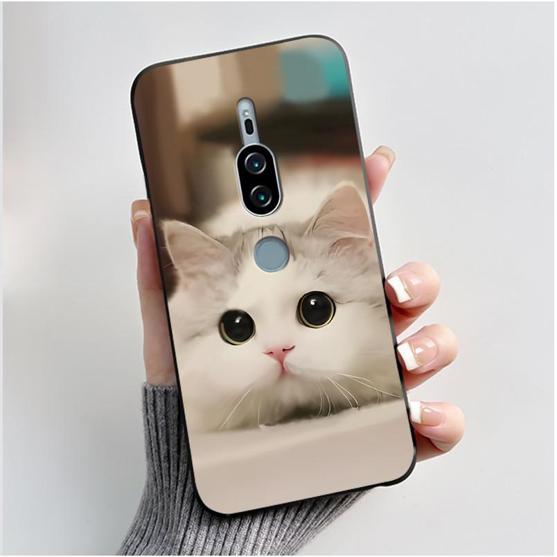 Per Sony Xperia XZ2 Premium SOV38 H8166 H8116 Custodia per Telefono Estetica Moda Gatto Carino Cartone Animato Nero Tocco Morbido Posteriore Cover in Silicone