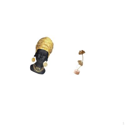African Woman Resin Figurine with Metal Shaped Abstract Sculpture Creative Centerpiece for Home