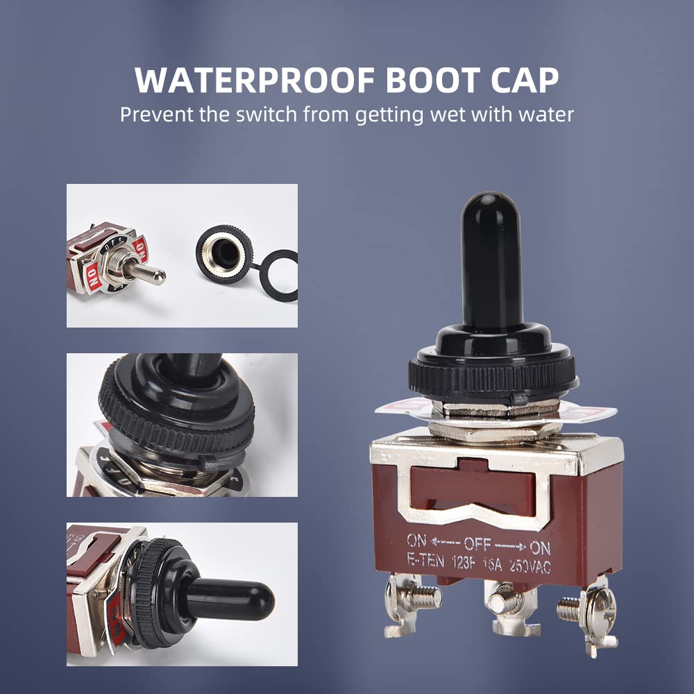Waterproof Momentary Toggle Switch (ON)-Off-(ON) 30A 12VDC/15A 250VAC DC Marine SPDT Switch 3 Way With Weatherproof Boot Cap Cover For Car Auto Boat
