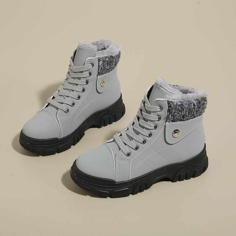 

Женская морозостойкая плюшевая спортивная обувь с толстой подошвой и противоскользящей подошвой, зимняя, новая, стильная, кожаная, высокая, повседневная, из хлопка 35 серый