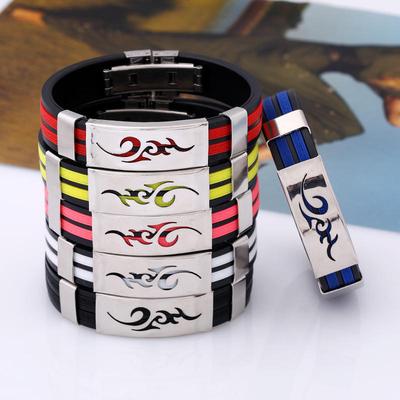 Men Fashion Adjustable  Stainless Steel Silicone Flame Bracelets Buckle Cuff Bangles Chritmas Gifts