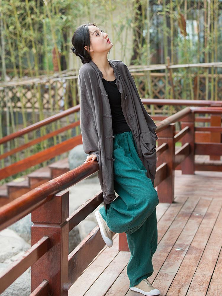 Dambyxor i Zen-stil av ramie, sandtvättade, med vida ben - Vår/Sommar, Casual, Hem- och Resplagg