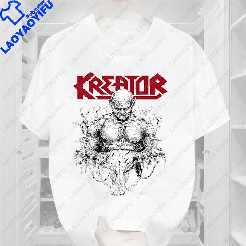 Kreator Tshirt 80s Thrash Metal Sodom Destruction Casual Loose Crewneck Retro Short Sleeve Polyester Unisexs Graphic Tshirts