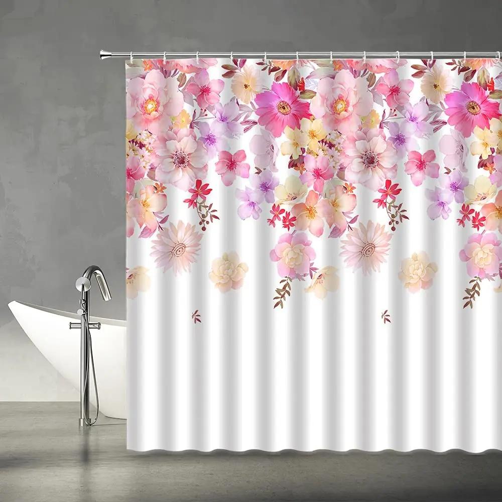 Conjunto de cortina de chuveiro floral roxo lavanda rosa rosa flores simples decoração de banheiro cortinas de poliéster pano de fundo de fotografia