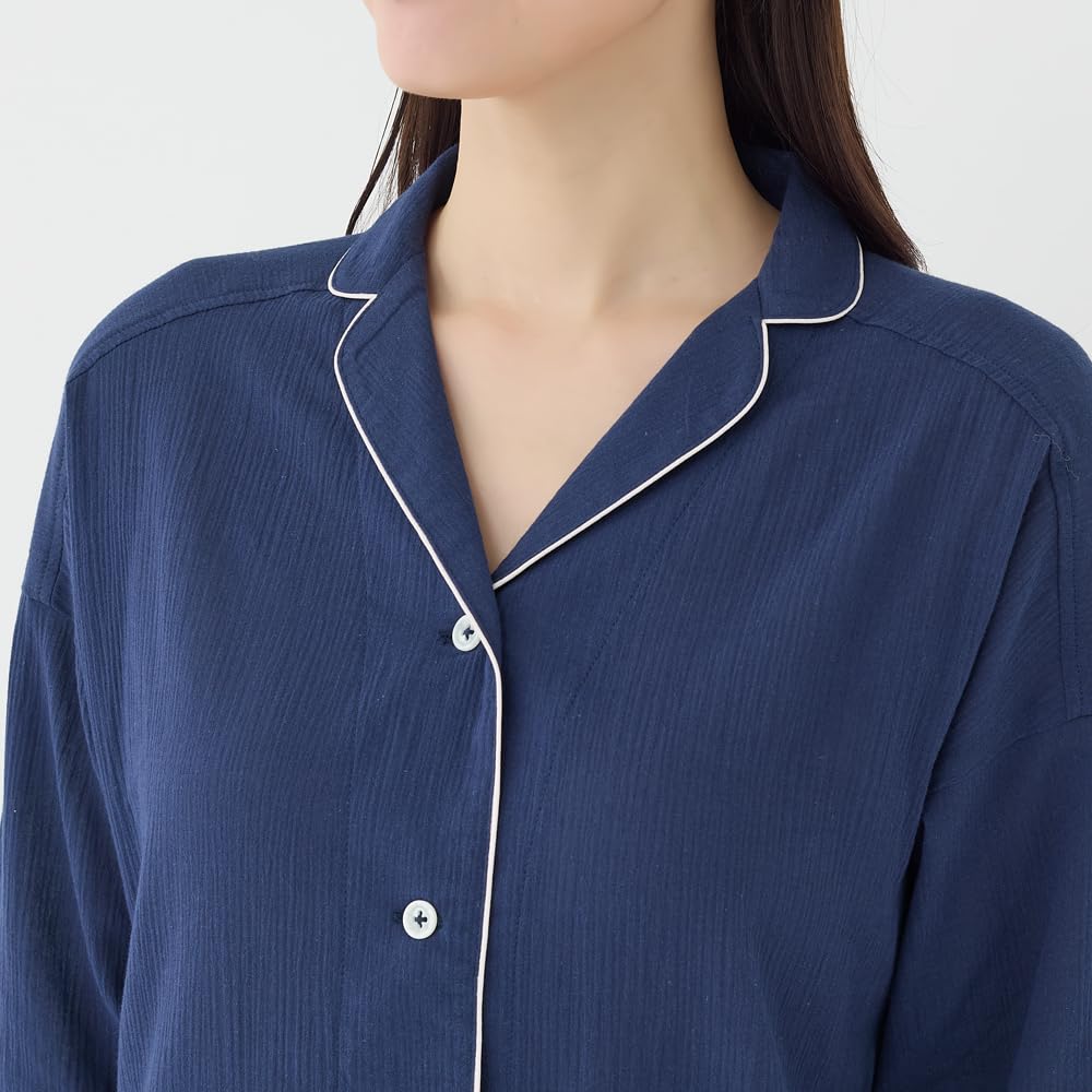 Gunze Long Sleeve Willow Navy Size M Women's Pants, Fabric, Roll-Over Design, GL2574, KAIMINNAVI, Blue,