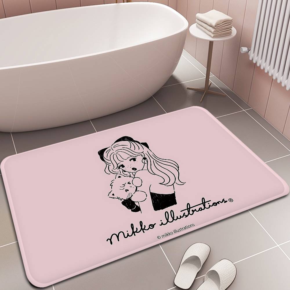 Cute Cartoon Mikko Cat Floor Mat Rectangle Anti-slip Home Soft Badmat Front Door Indoor Outdoor Mat Hotel Decor Mat