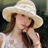 French lace pearl lace-up hollow straw hat 2025 summer new floral big brim sun hat seaside outing