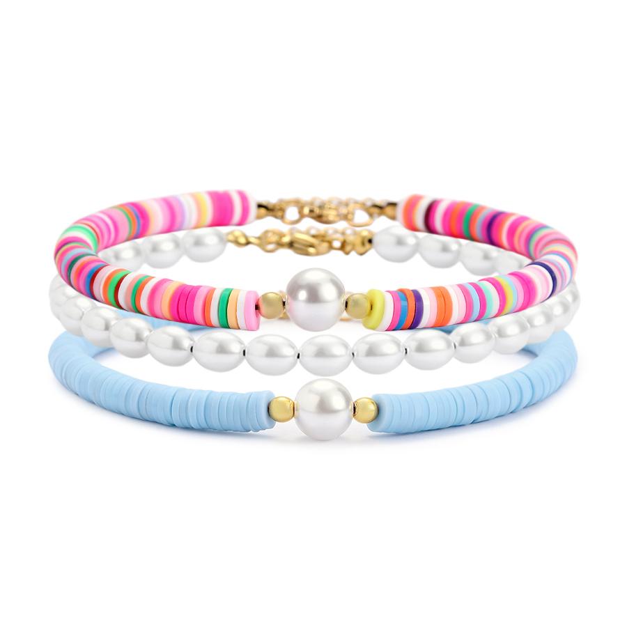 

Bohemian Colorful Beaded Anklet Set Imitation Pearl Polymer Clay Stackable Ankle Bracelets Summer Beach Foot Jewelry For Women море синього кольору