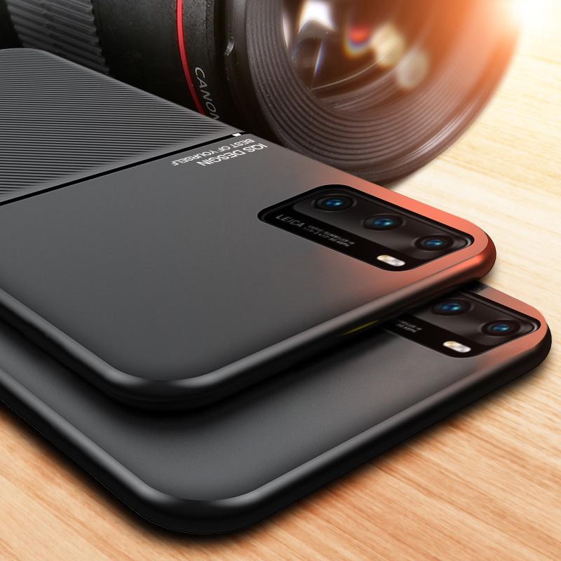 Luxuriöse Leder-Rüstungshülle für Huawei P20 P30 P40 Lite Mate 20 30 40 Pro Plus P40Pro Matte Magnetische Halterung Weiche Silikonhüllen