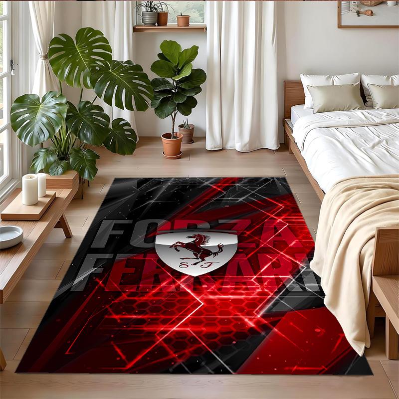 Anti‑Slip Crystal Velvet Floor Rug, Scuderia Ferrari Design Carpet for Indoor Living Bedroom Home Decoration