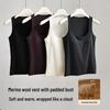 Women's Slim Fit Merino Wool Tank Top with Chest Pads - Warm Autumn/Winter U-Neck Base Layer