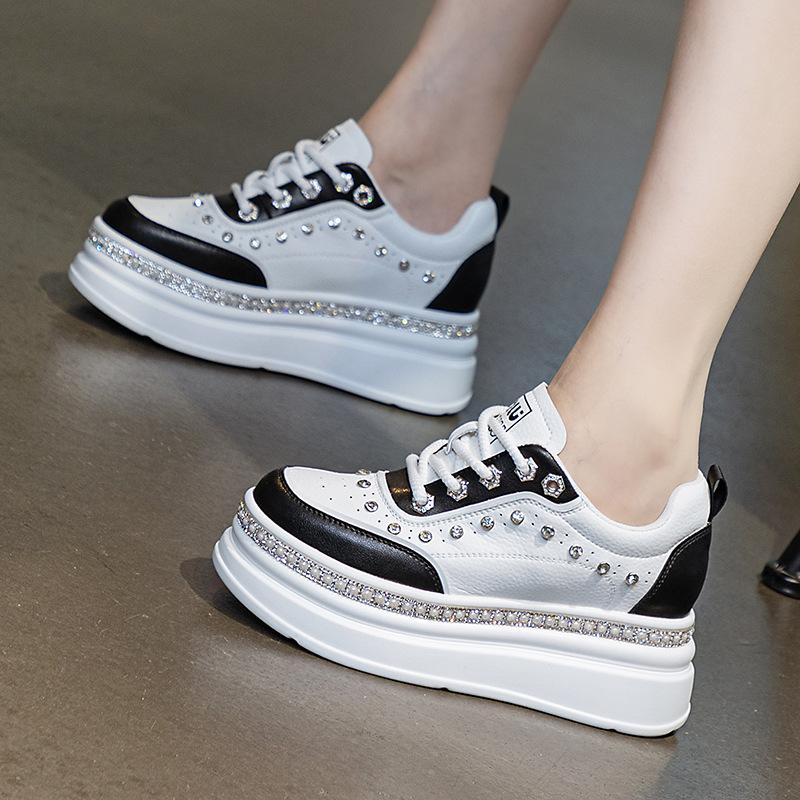 Fashion 7cm Cow Genuine Leather Women Vulcanized Shoes Platform Wedge Skate Boarding High Brand Heels Casual Stable Sneaker Shoes