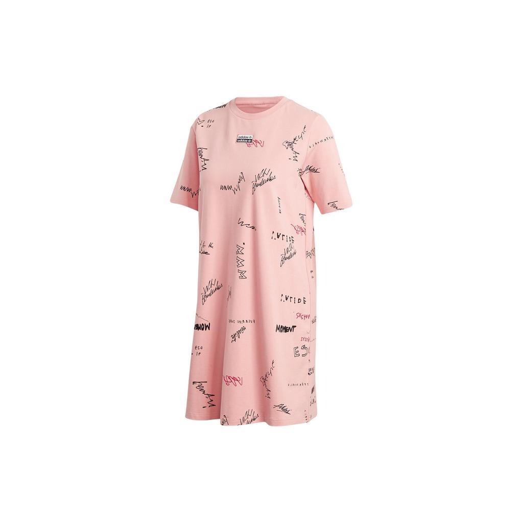 Adidas All Over Print Round Neck Casual Short Sleeve Dress Women Dresses Pink GJ7104