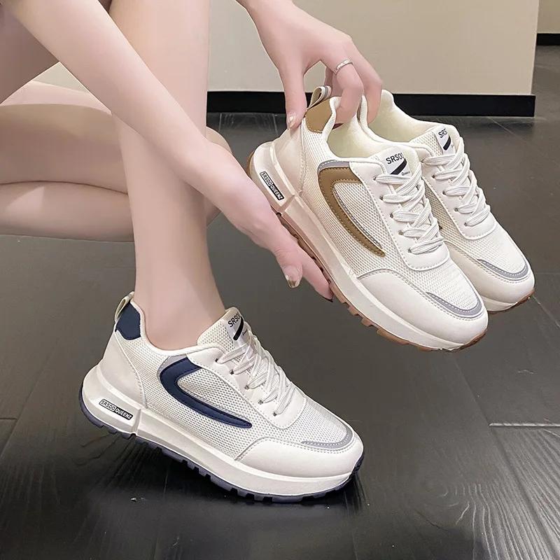 Women Fashion Vulcanize Shoes Female Platform Casual Sneakers Women Flat Mesh Breathable Running Shoes Retro Chunky Sports Shoes