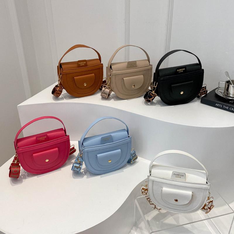 Fashion Women's Wide Strap Top Handle Shoulder Bag Retro PU Leather Solid Color Crossbody Bag Girls Mobile Phone Bag KTY