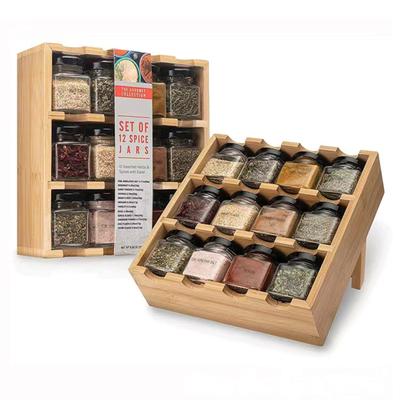 Étagère Organisateur d'Épices à 12 Compartiments en Bambou pour Cuisine, Étagère de Rangement Multi-Niveaux avec Pots