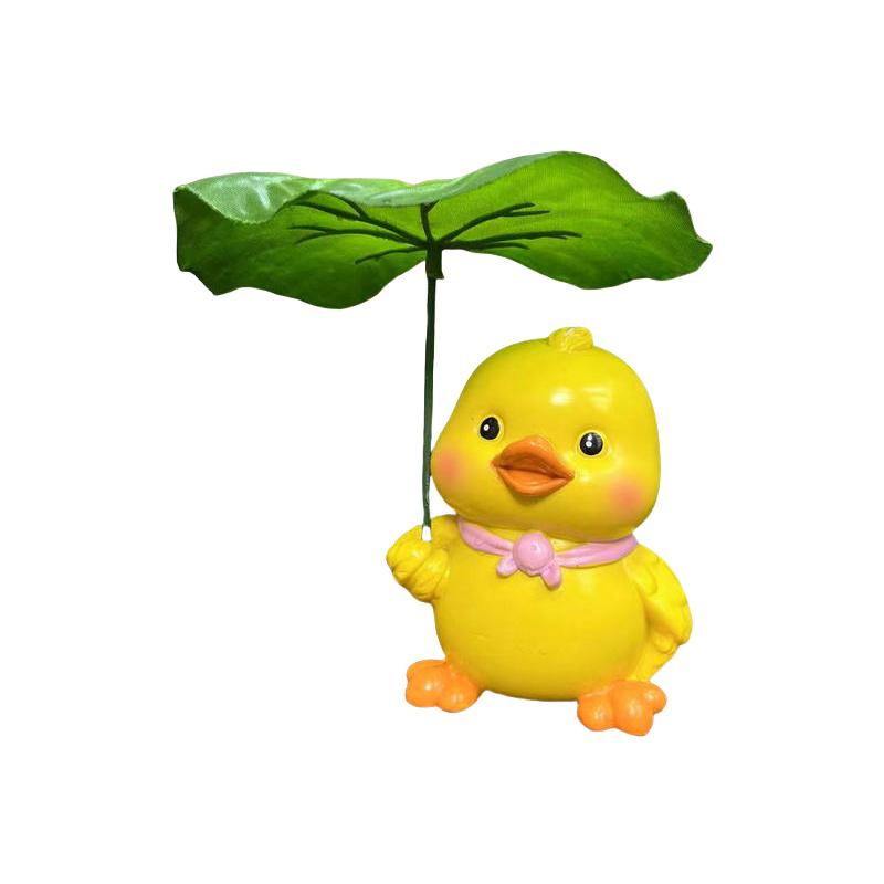 Garden Duck Statue, Cute Duck Figurine Holding Lotus Leaf Umbrella Resin Yard Art Sculpture, Garden Statues