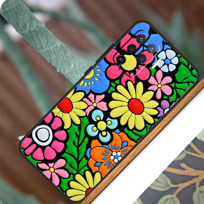 Groovy Flowers Hippie Bohemian For OPPO A53S A57S A54S A38 A78 A58 A79 A15 A17 A77 A16 A76 A96 A52 A72 A5 A9 A94 A74 Case