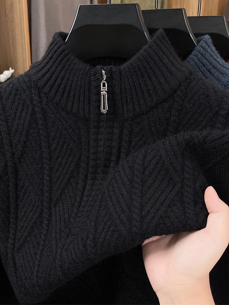 Tommy Wool Herren Winterpullover: Hochwertige, mittelalte Freizeit, Halbreißverschlusskragen, Dicke warme Strick-Basisschicht