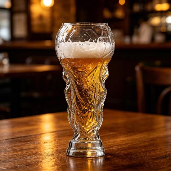 Trophäen-förmiges Bierglas Kreativer Fußball-Design-Becher Neuheit Trinkbecher