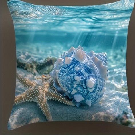 Underwater Sea Creature Pillowcase ,Sofa Bedroom Cushion Cover, Single-Sided Printing, Without Pillow Core Short Plush Material